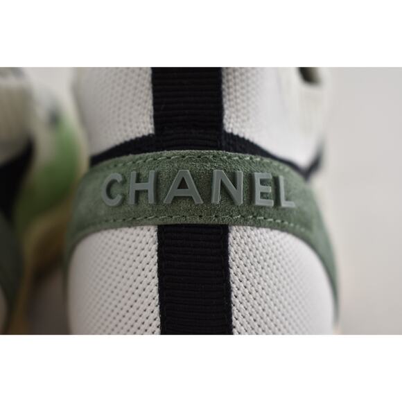 Chanel 22C Mens Green White Black Suede Knit CC Logo Low Trainer Sneaker 44 11 - Picture 11 of 13